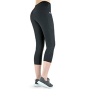 Variosports® Fitness Sport-Capri 3/4 Leggings mit 3 Seitentaschen für Handy etc., schwarz