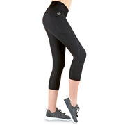 Variosports® Fitness Sport-Capri 3/4 Leggings mit 3 Seitentaschen für Handy etc., schwarz