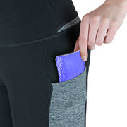 Variosports® Fitness Sport-Capri 3/4 Leggings mit 3 Seitentaschen für Handy etc., grau